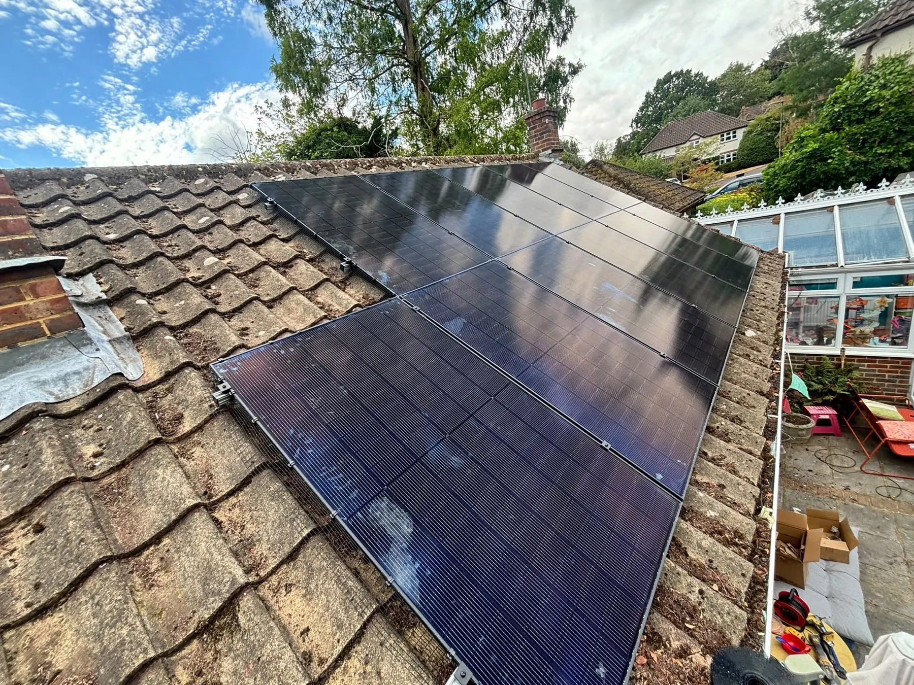 Solar panel installation on a roof in Farnham, Surrey